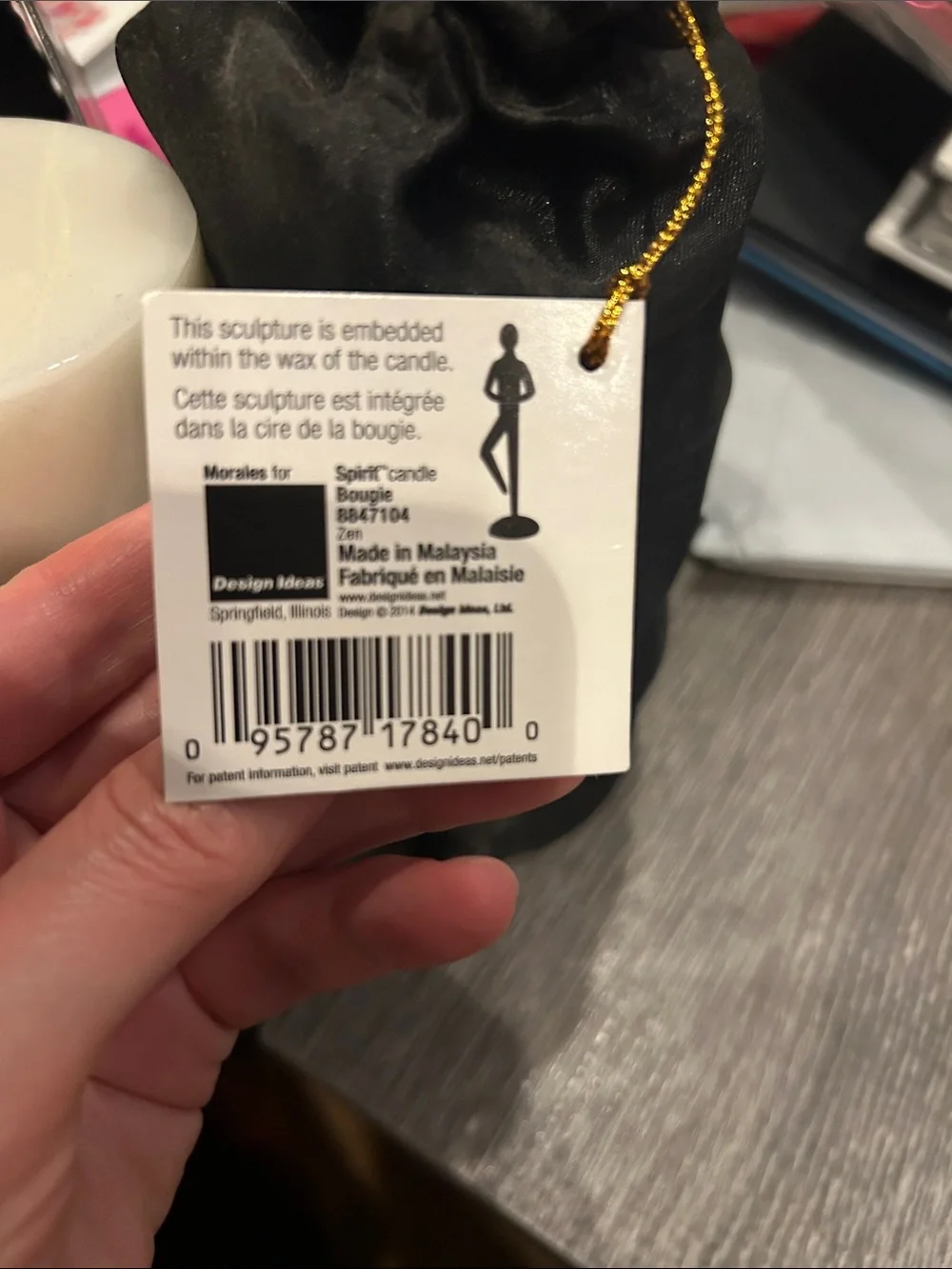 Spirit White Pillar Candle with Black Velvet Gift Pouches
